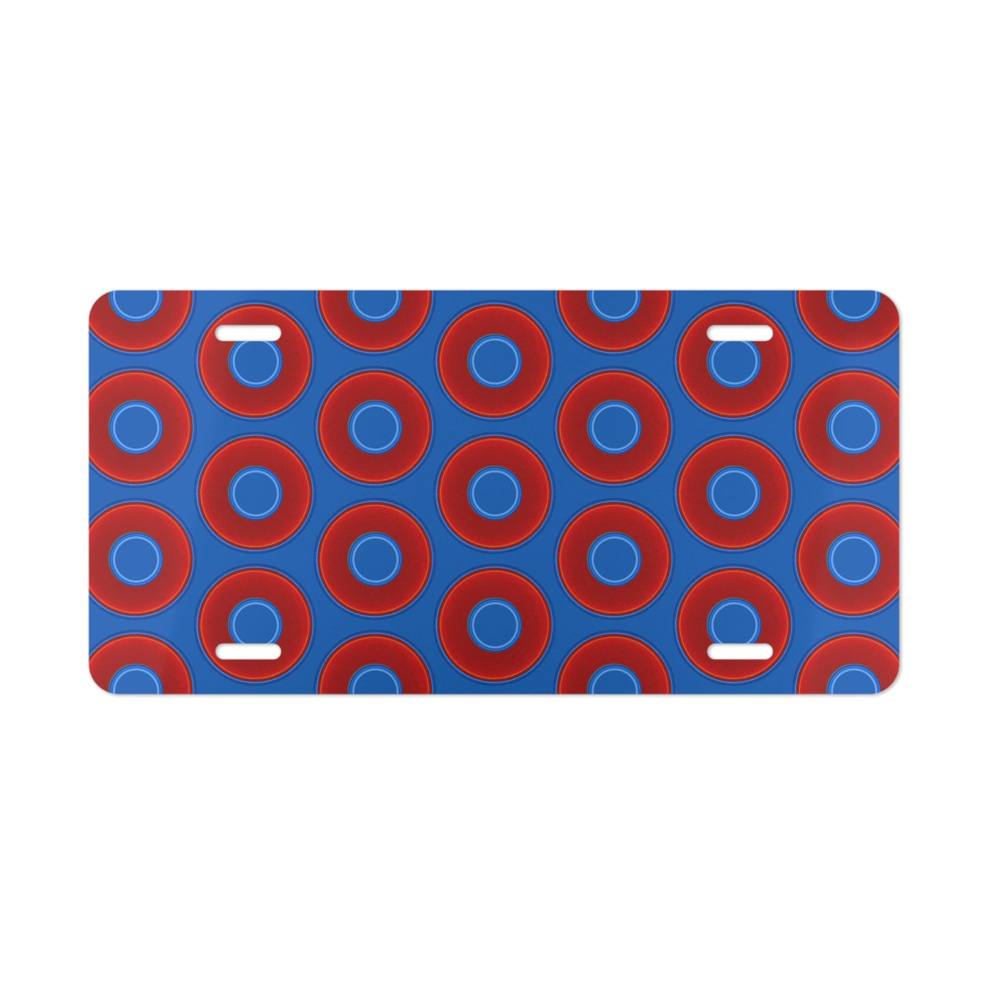 Lumpy Donut Vanity Plate - red vivid donut print w/dark royal blue background