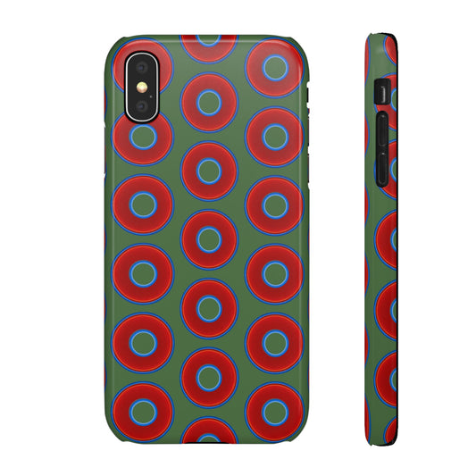 Lumpy Donut Snap Case - red vivid donut print w/dark green background