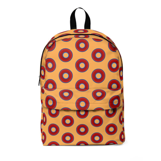 Donut Backpack - red vivid donuts w/creamsicle orange background