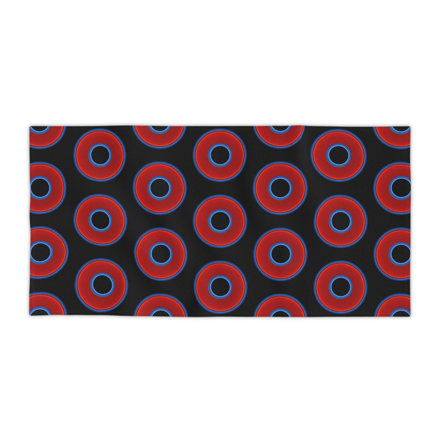 Lumpy Donut Towels - vivid red donuts w/black background