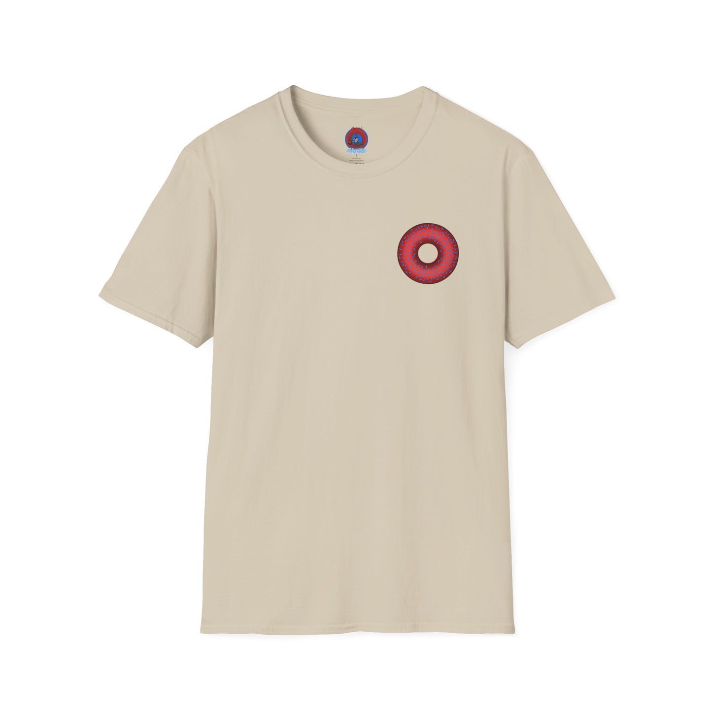 Classic Donut Tee - Unisex Soft-Style - "Plain Plump Donut w/" - plump red donut w/blue sprinkles