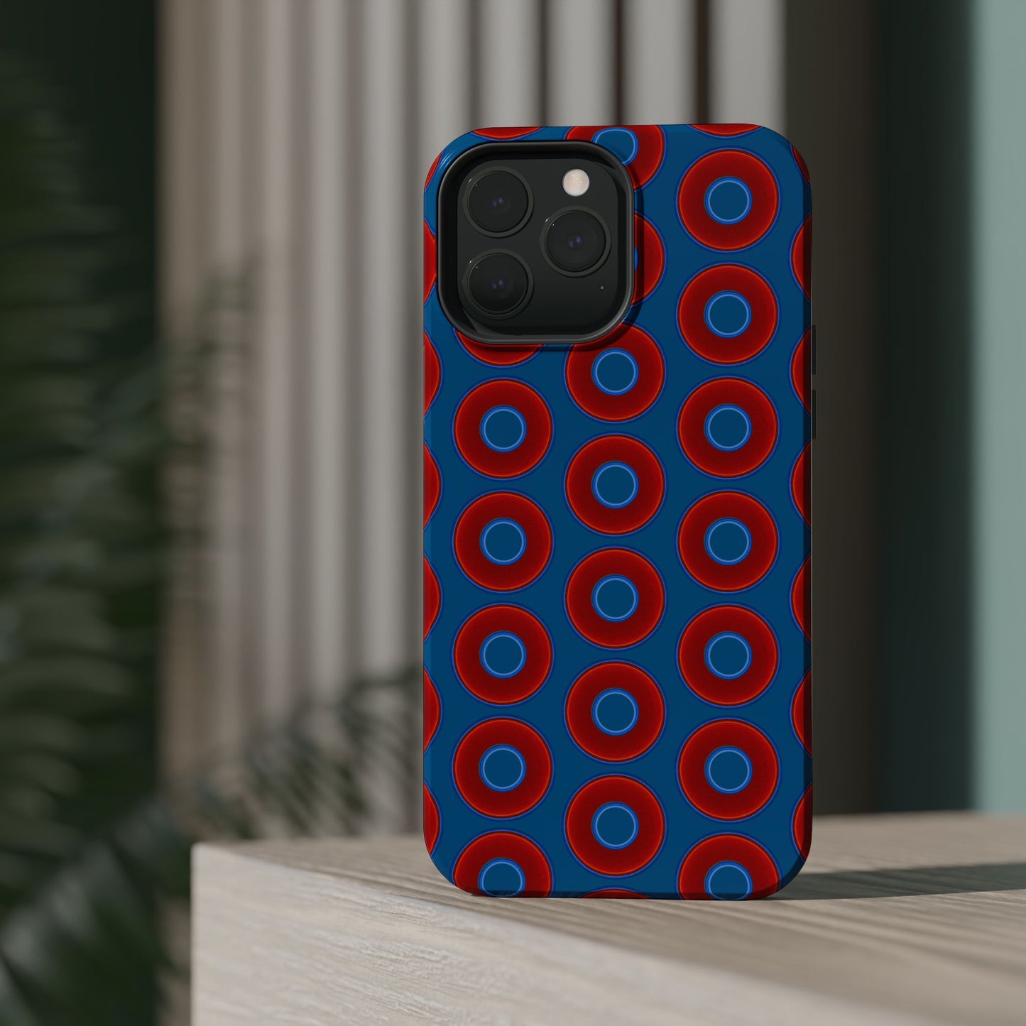 Magnetic Tough Donut Case - red vivid donut print w/wavy navy blue background