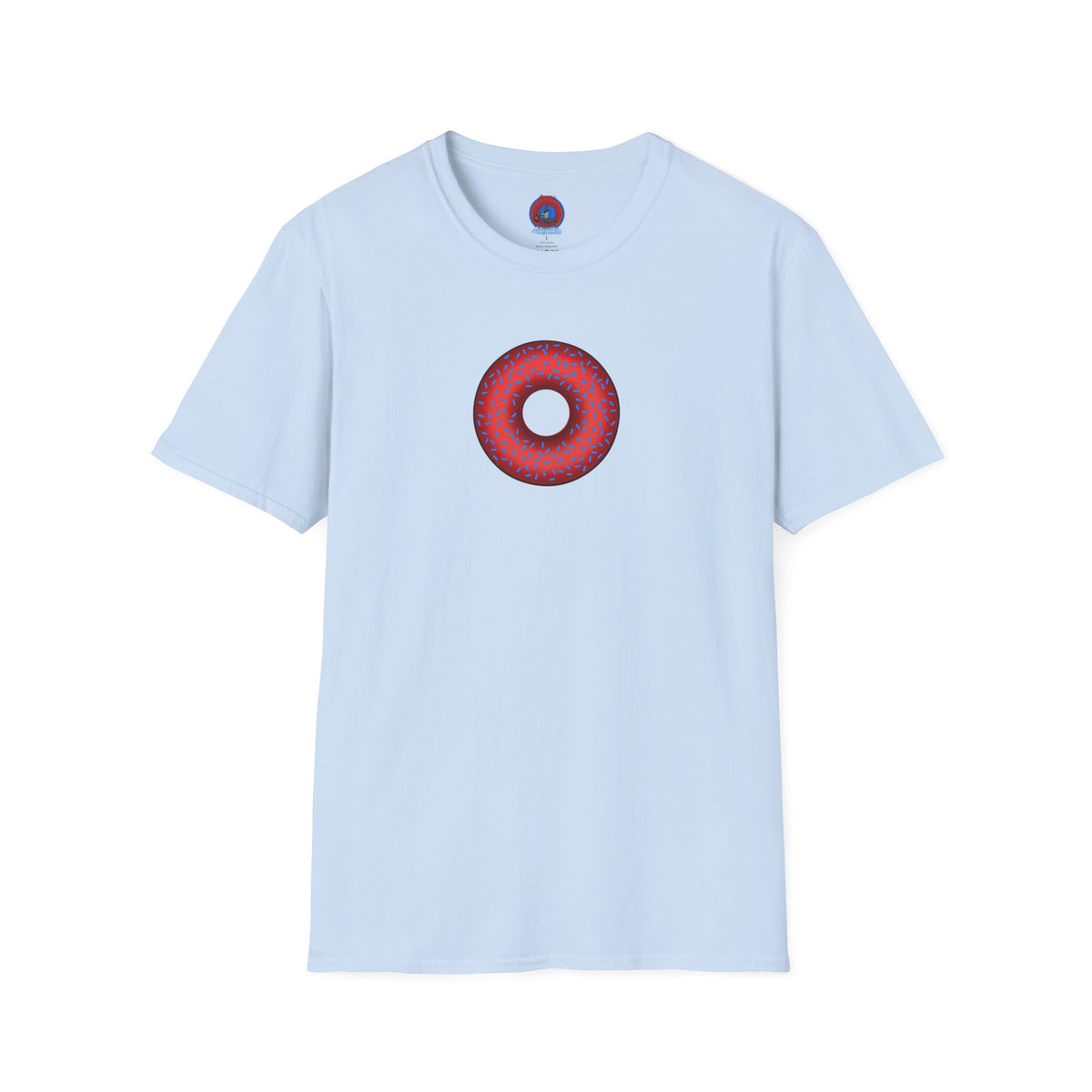 Classic Donut Tee - Unisex Soft-Style - "Plain Plump Donut w/" - plump red donut w/blue sprinkles
