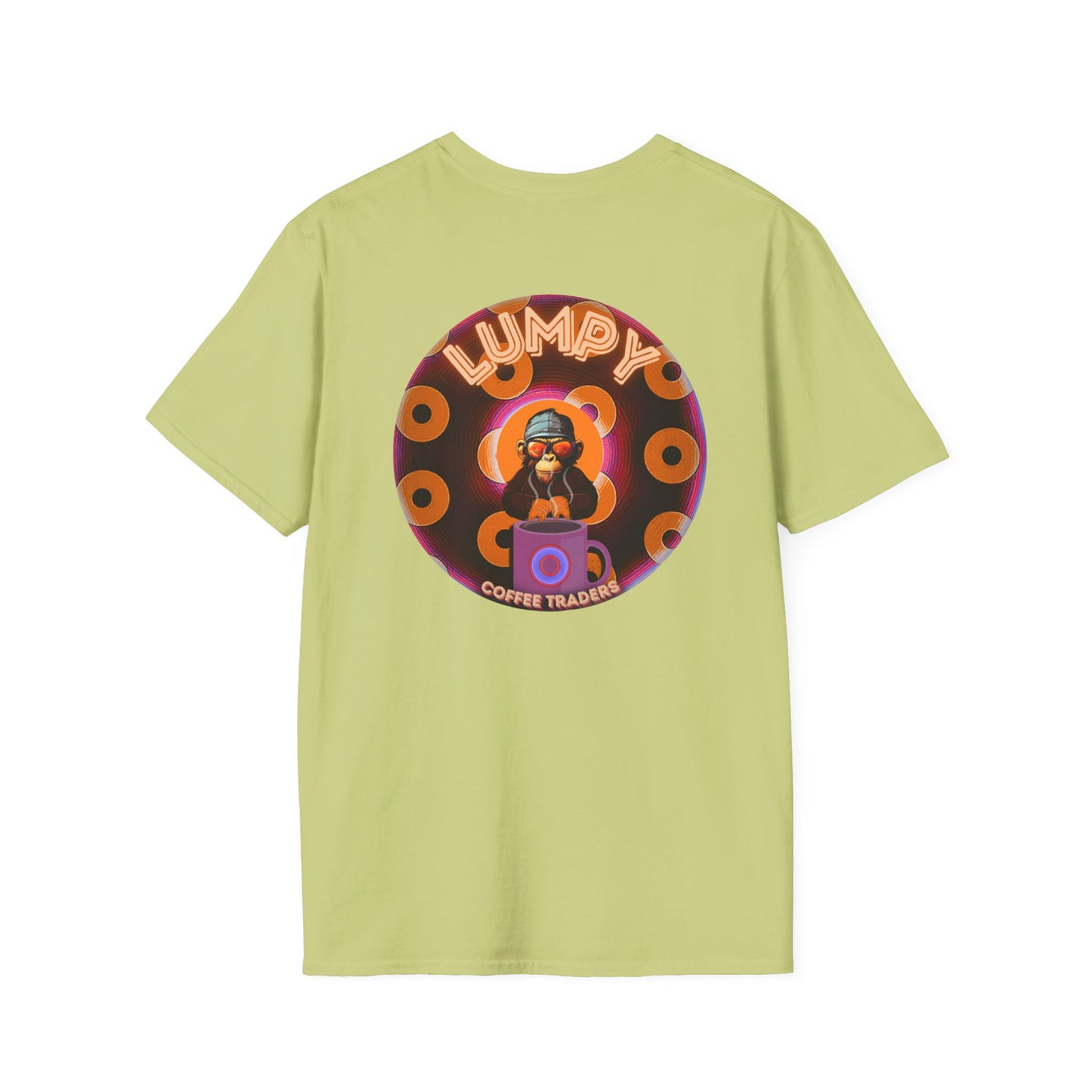 Coffee Traders Tee - Unisex Soft-Style - "Columbia House CDs " - paradoxical donut - variant 1 - coffee front/logo back
