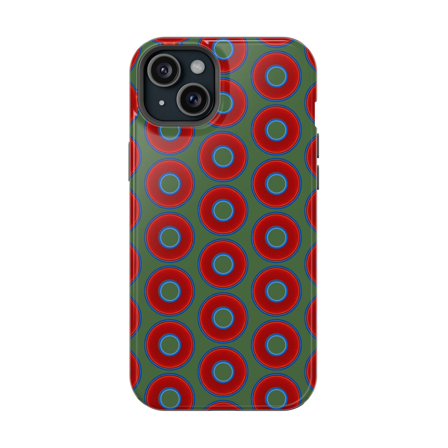 Magnetic Tough Donut Case - red vivid donut print w/dark Fenway green background