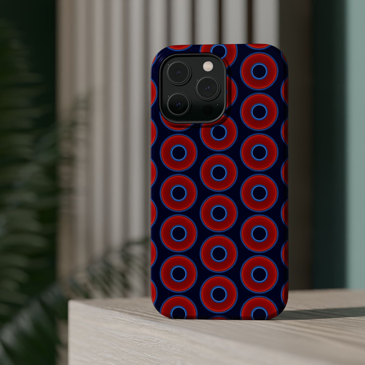 Magnetic Tough Donut Case - red vivid donut print w/dark navy blue background