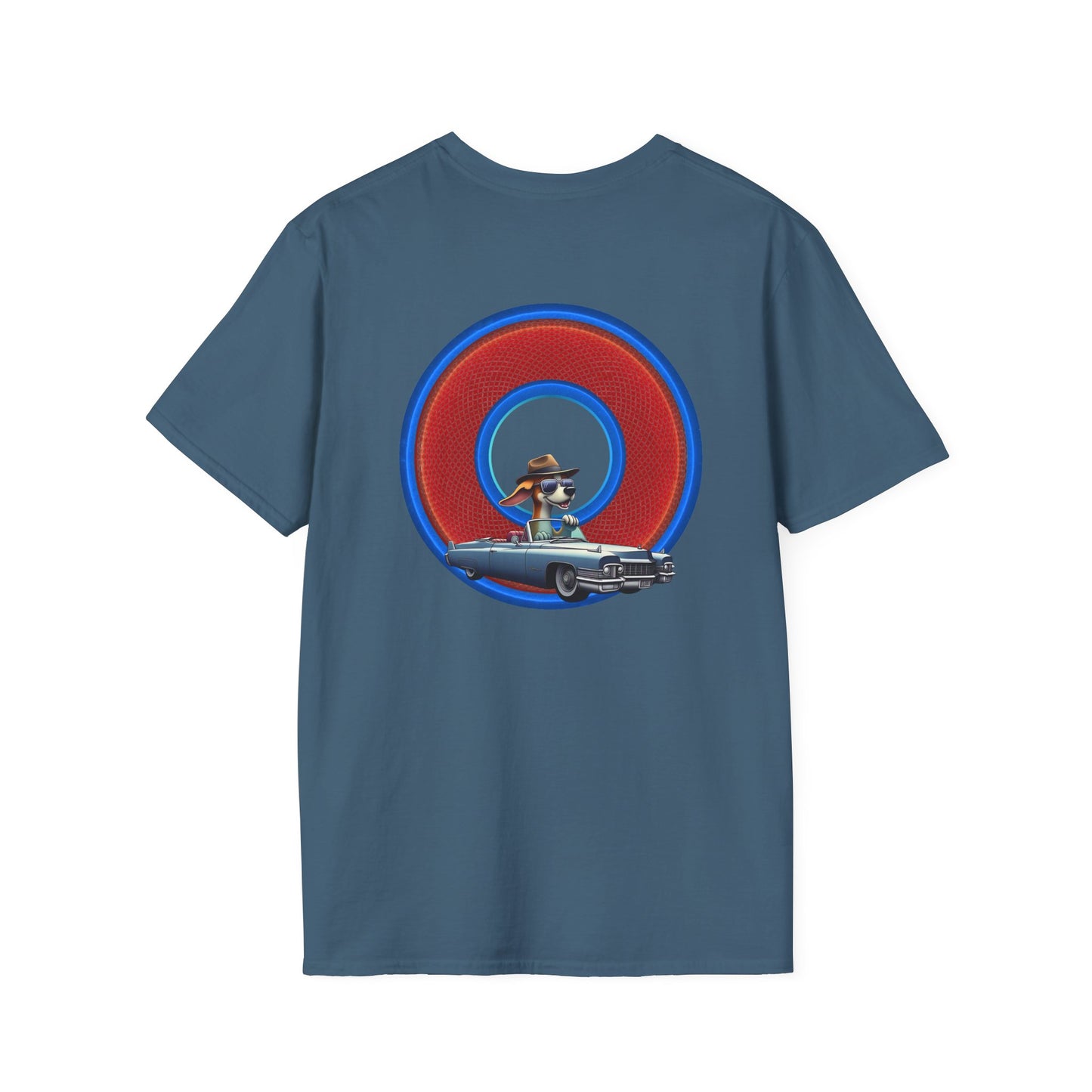Classic Donut Tee - Unisex Soft-Style - "Jimmy's Marathon Donut Tee" - series 1.0  - variant 1 - rustic red/blue donut