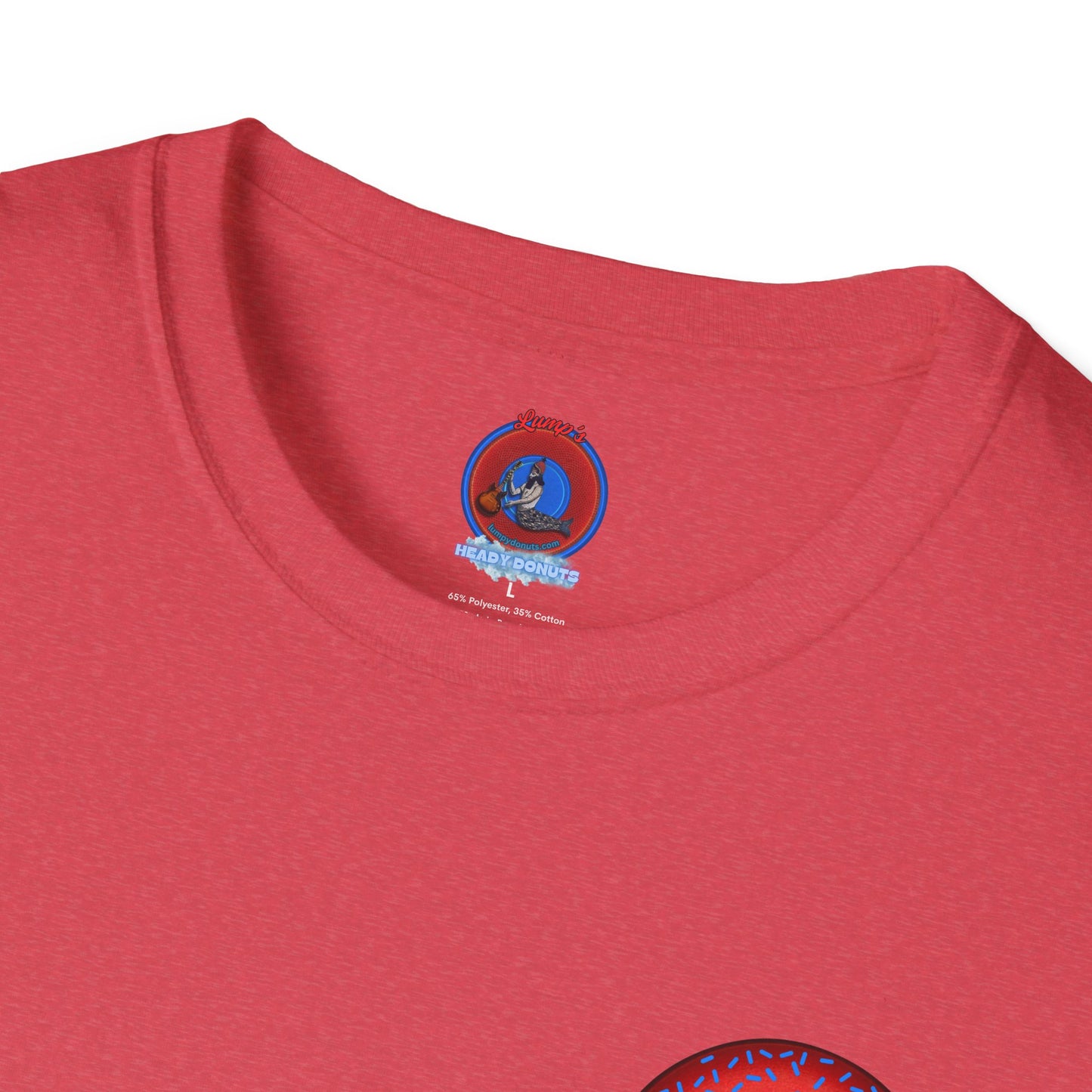 Classic Donut Tee - Unisex Soft-Style - "Plain Plump Donut w/" - plump red donut w/blue sprinkles