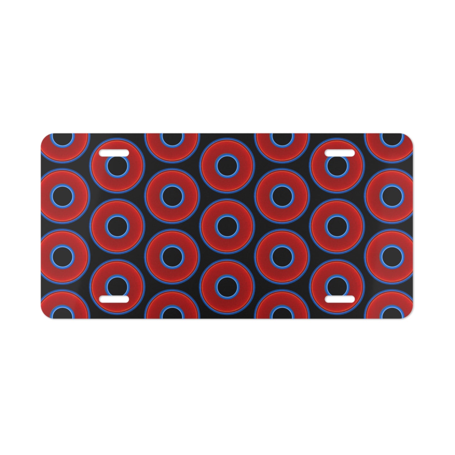 Lumpy Donut Vanity Plate - red vivid donut print w/black background