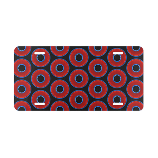 Lumpy Donut Vanity Plate - red vivid donut print w/black background