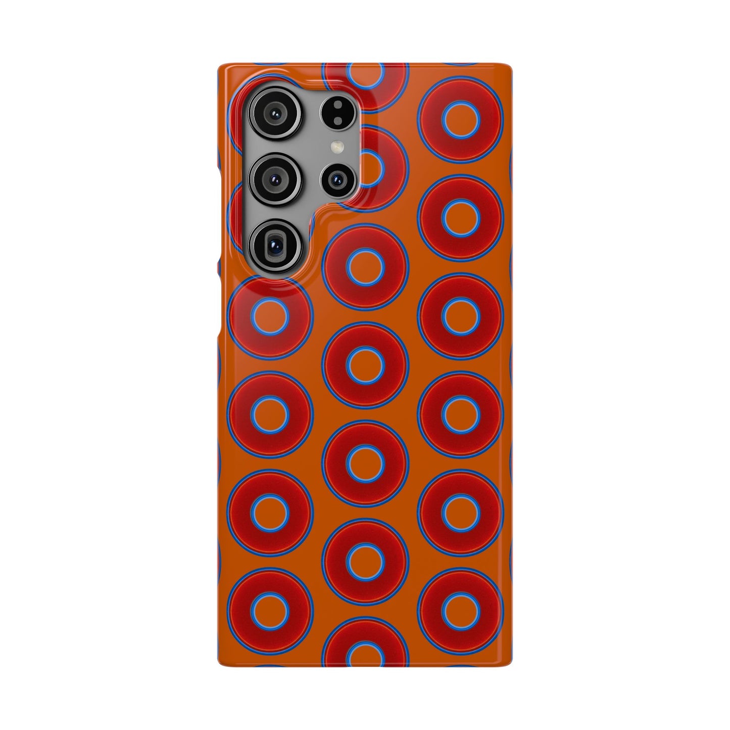 Lumpy Donut Snap Case - red vivid donut print w/dark orange background