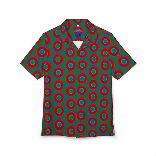 Wilson's 'Epic Hawaiian-Punch' Shirt - vivid red donut print w/green background [unisex]