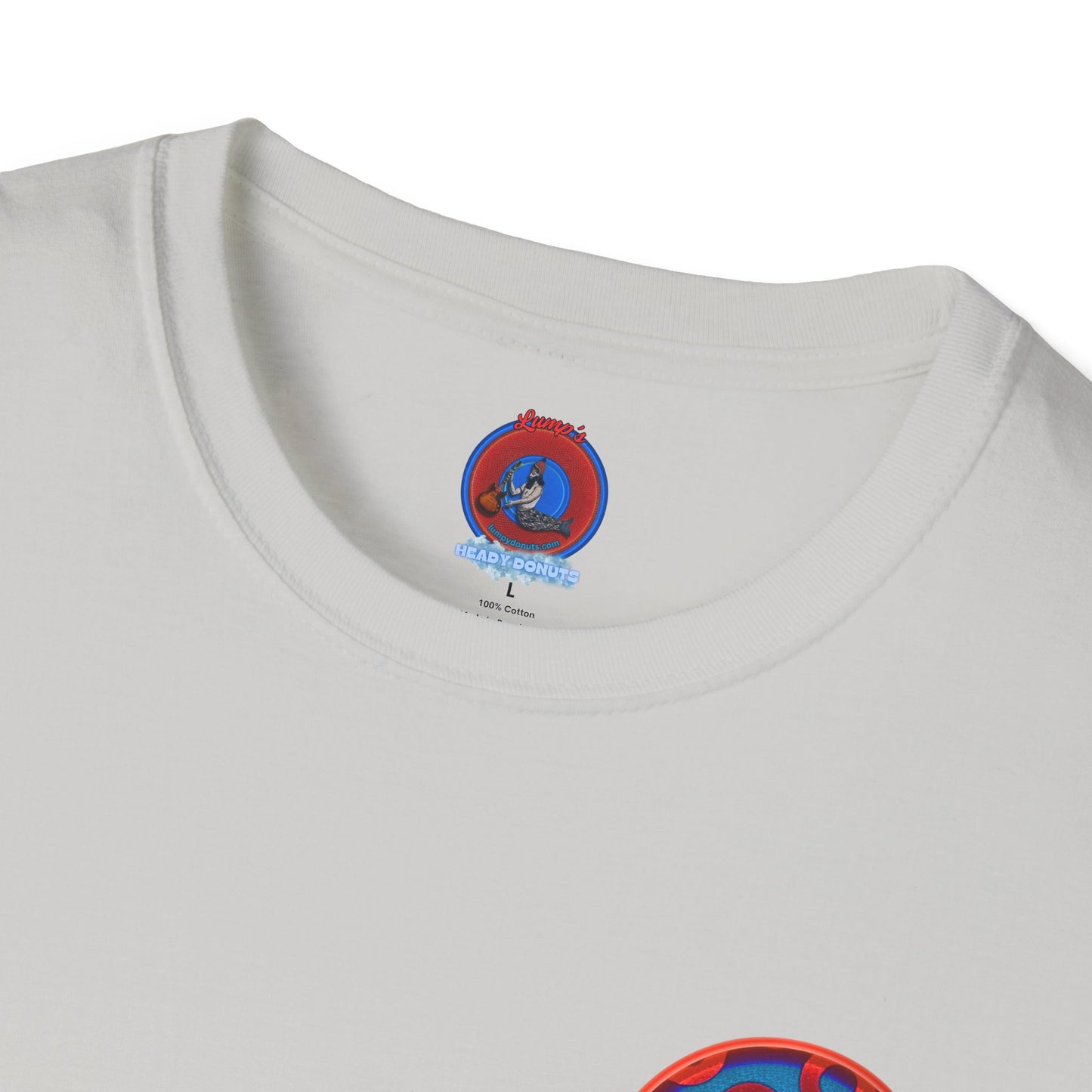 Classic Donut Tee - Unisex Soft-Style - "Wooked Cream - YEMSG Donut " - blue/red rustic paradox donut - variant 1