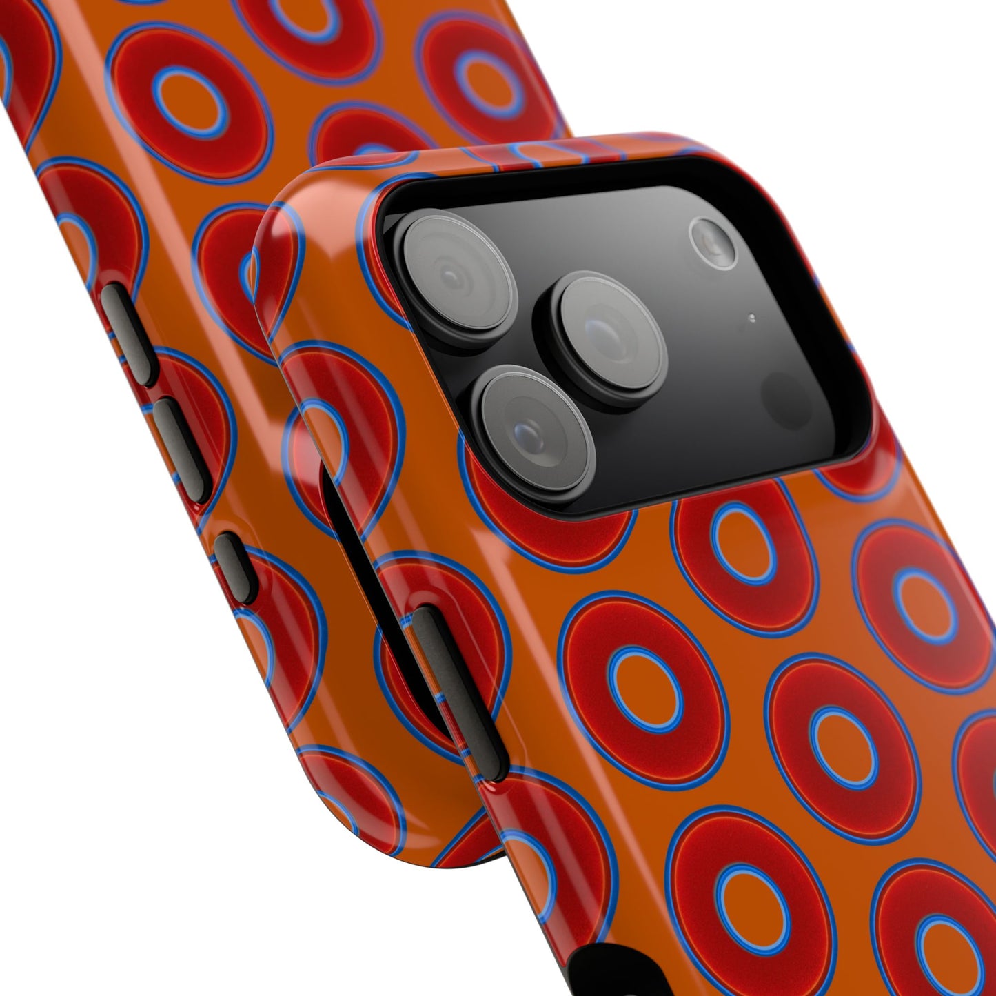 Impact-Resistant Lumpy Donut Case - red vivid donut print w/dark orange background