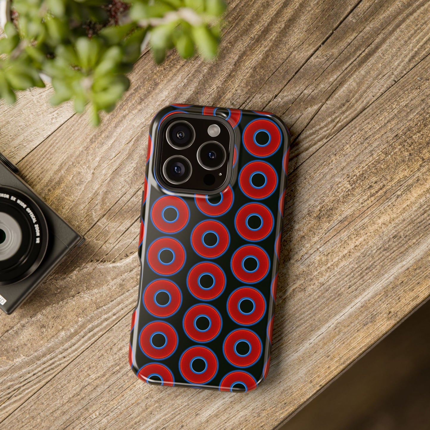 Magnetic Tough Donut Case - red vivid donut print w/midnight green background