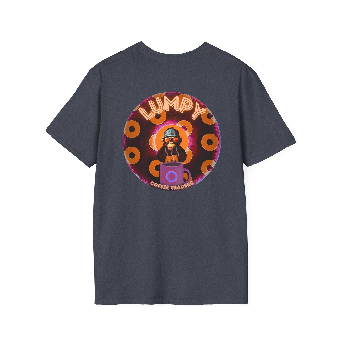 Coffee Traders Tee - Unisex Soft-Style - "Blastoff " - paradoxical donuts - variant 1 - mothership front/logo back