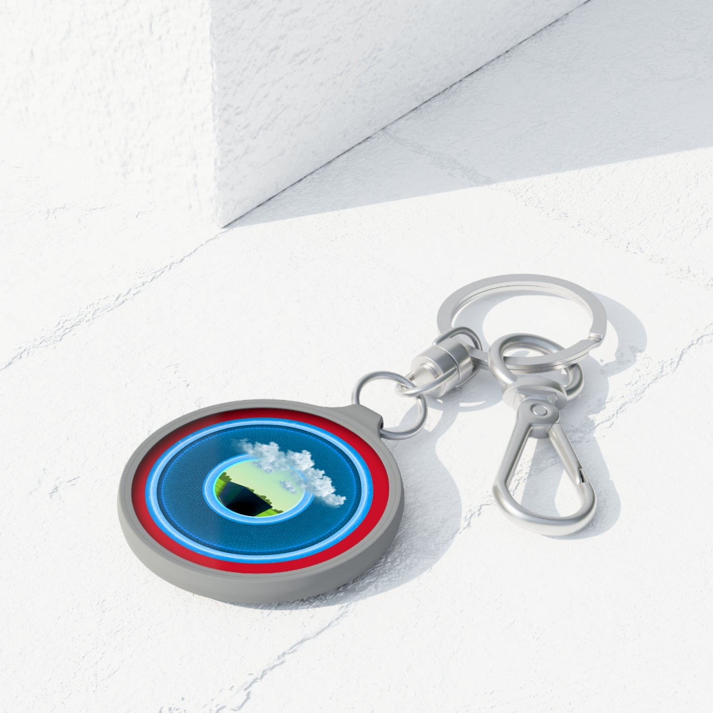 Lumpy Donut Keychain - "Got Rhombus? " - series 1.0 - variant 1 - blue/blue rustic donut