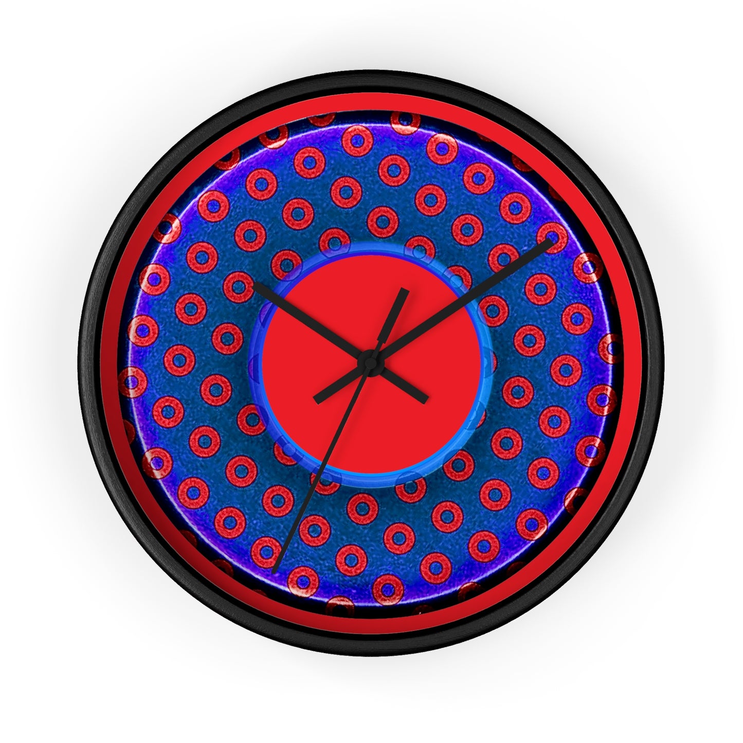 Lumpy Wall Clock - "Plain Weathered Paradoxical Donut" - blue/red donut w/black background