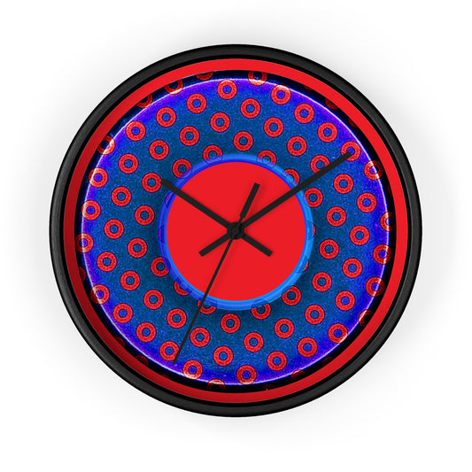 Lumpy Wall Clock - "Plain Weathered Paradoxical Donut" - blue/red donut w/black background