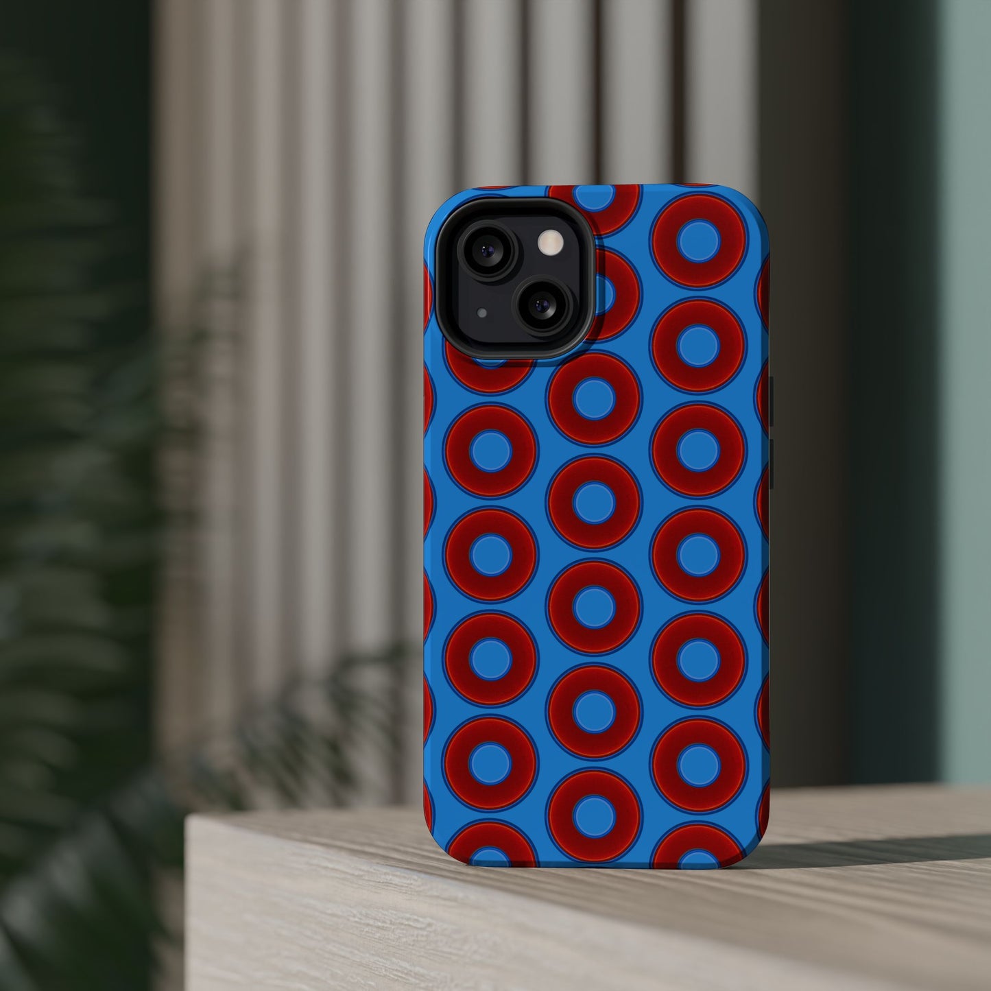 Magnetic Tough Donut Case - red vivid donut print w/sky royal blue background
