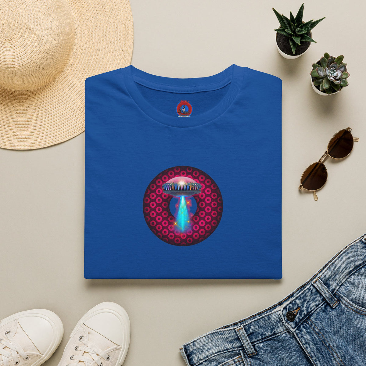 Classic Donut Tee - Unisex Soft-Style - "Donuts now Served on the Mothership" - series 1.0  - variant 2  - red/red paradoxical donut