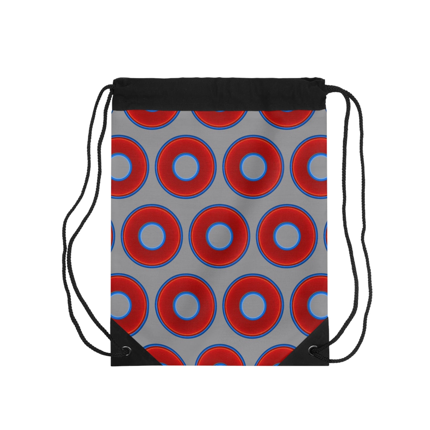 Lumpy Donut Drawstring Bag - red vivid donuts print w/gray background