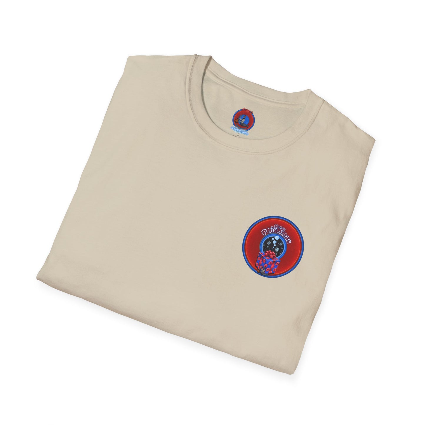 Classic Donut Tee - Unisex Soft-Style - "Phishmas Caroler's Tee " - vivid red/blue donut - variant 4