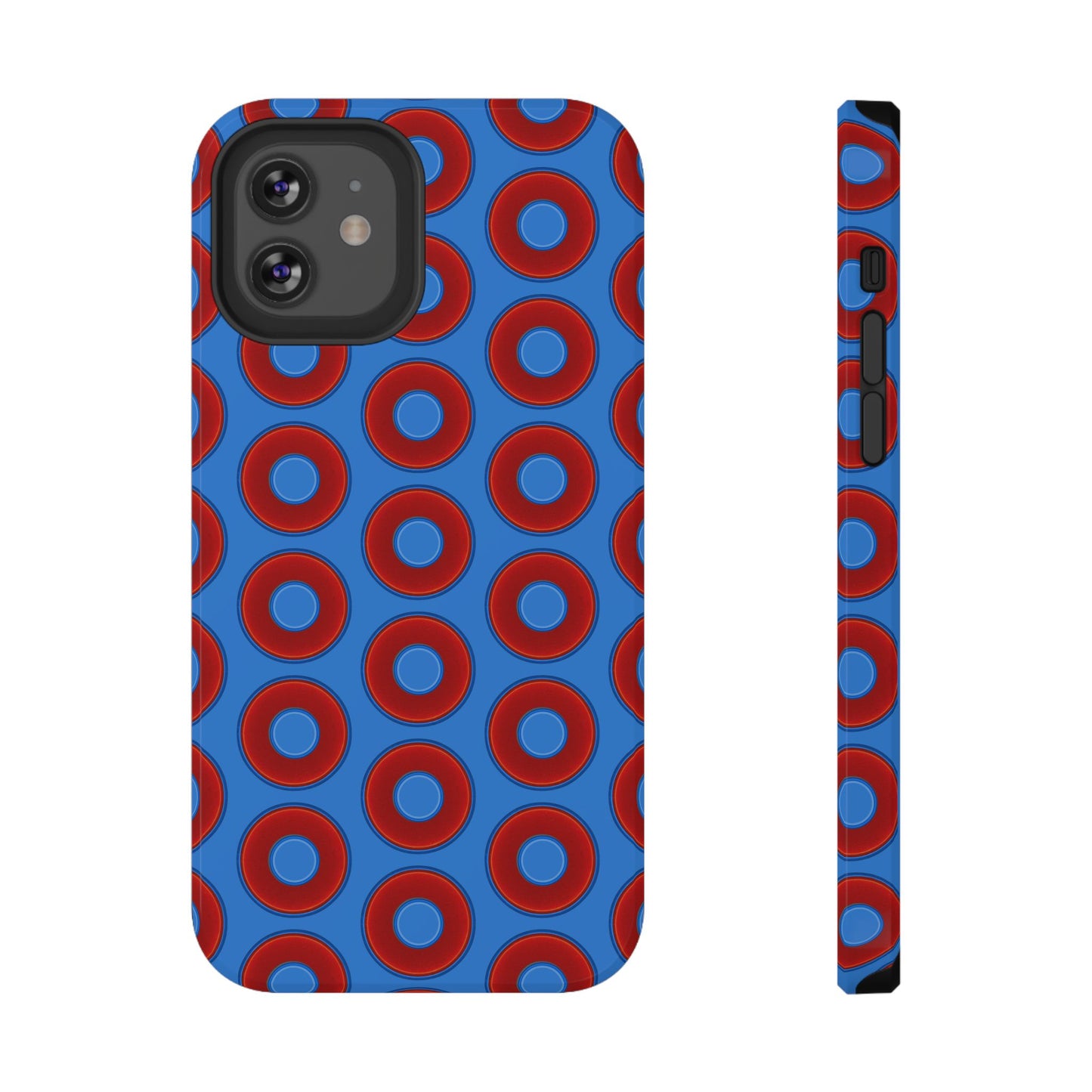 Impact-Resistant Lumpy Donut Case - red vivid donut print w/light royal blue background
