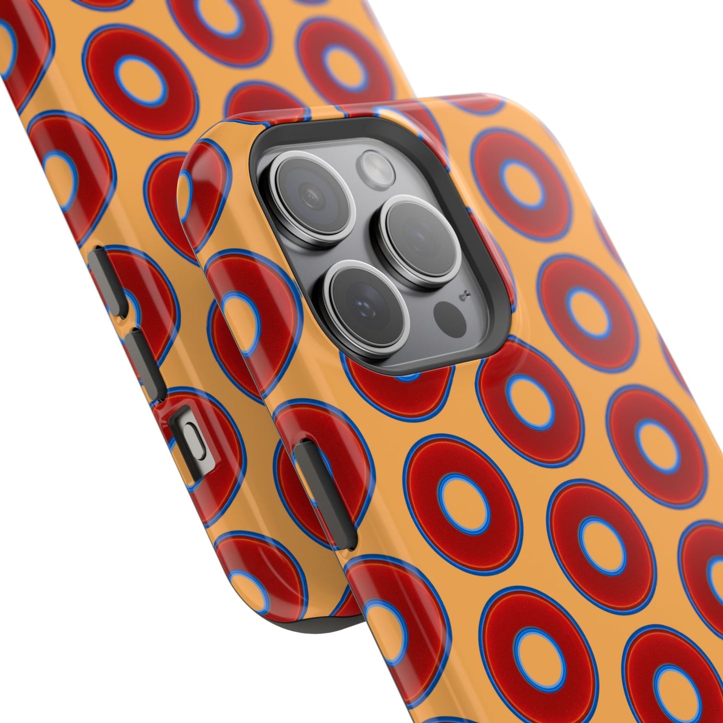 Impact-Resistant Lumpy Donut Case - red vivid donut print w/creamsicle orange background