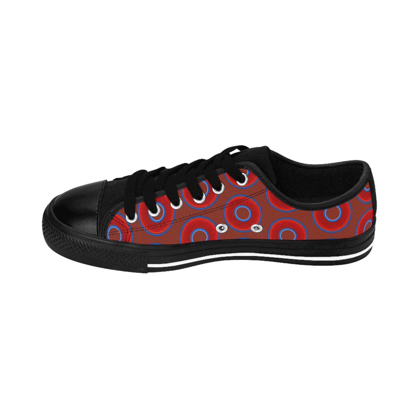 Women's Cushiony Convectors - Low Top - large red vivid donut print w/burnt umber background