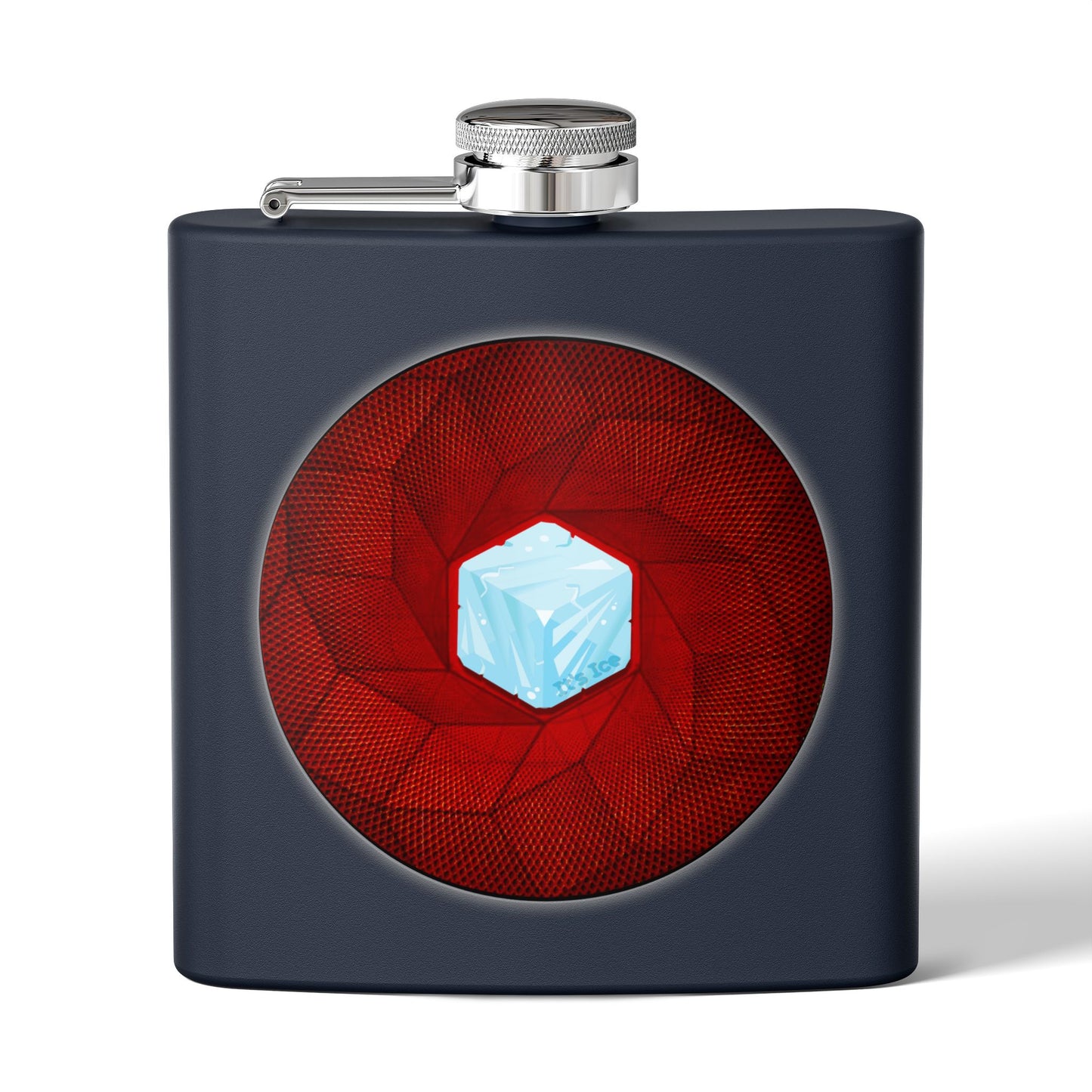 Lump's Donut Flask 6 oz -  "It's Ice... Cube's Donut Flask" - variant 1 - red cubed donut - [*w/your choice of 6 backgrounds]