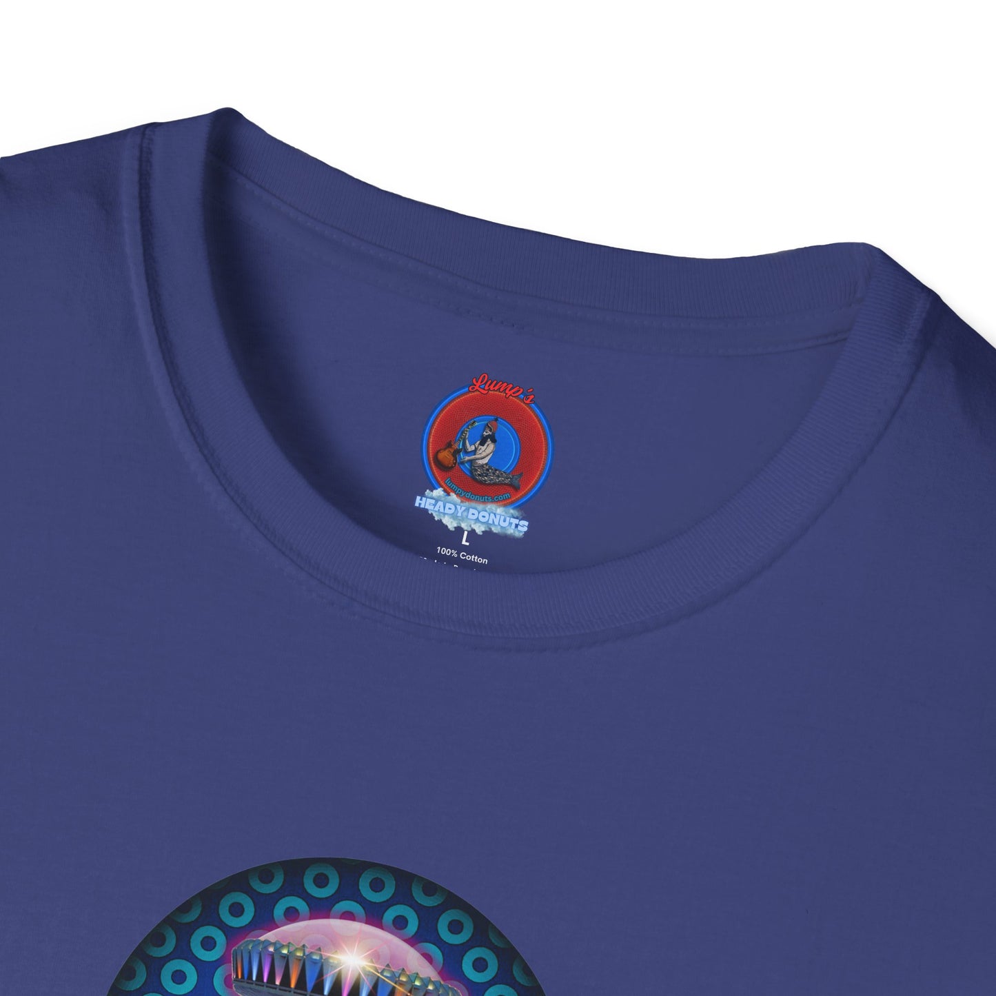 Classic Donut Tee - Unisex Soft-Style - "Donuts now Served on the Mothership" - series 1.0  - variant 3  - blue/light blue donut