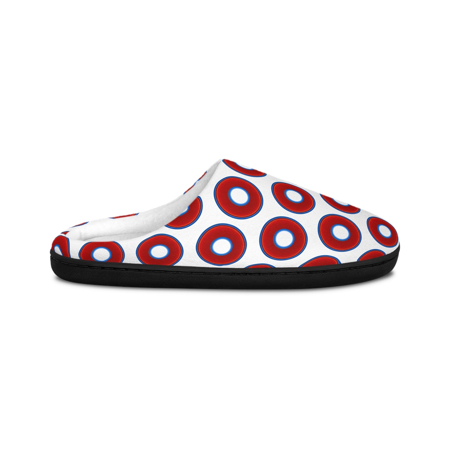 Men's Lumpy Slippers - red vivid donut print w/white background