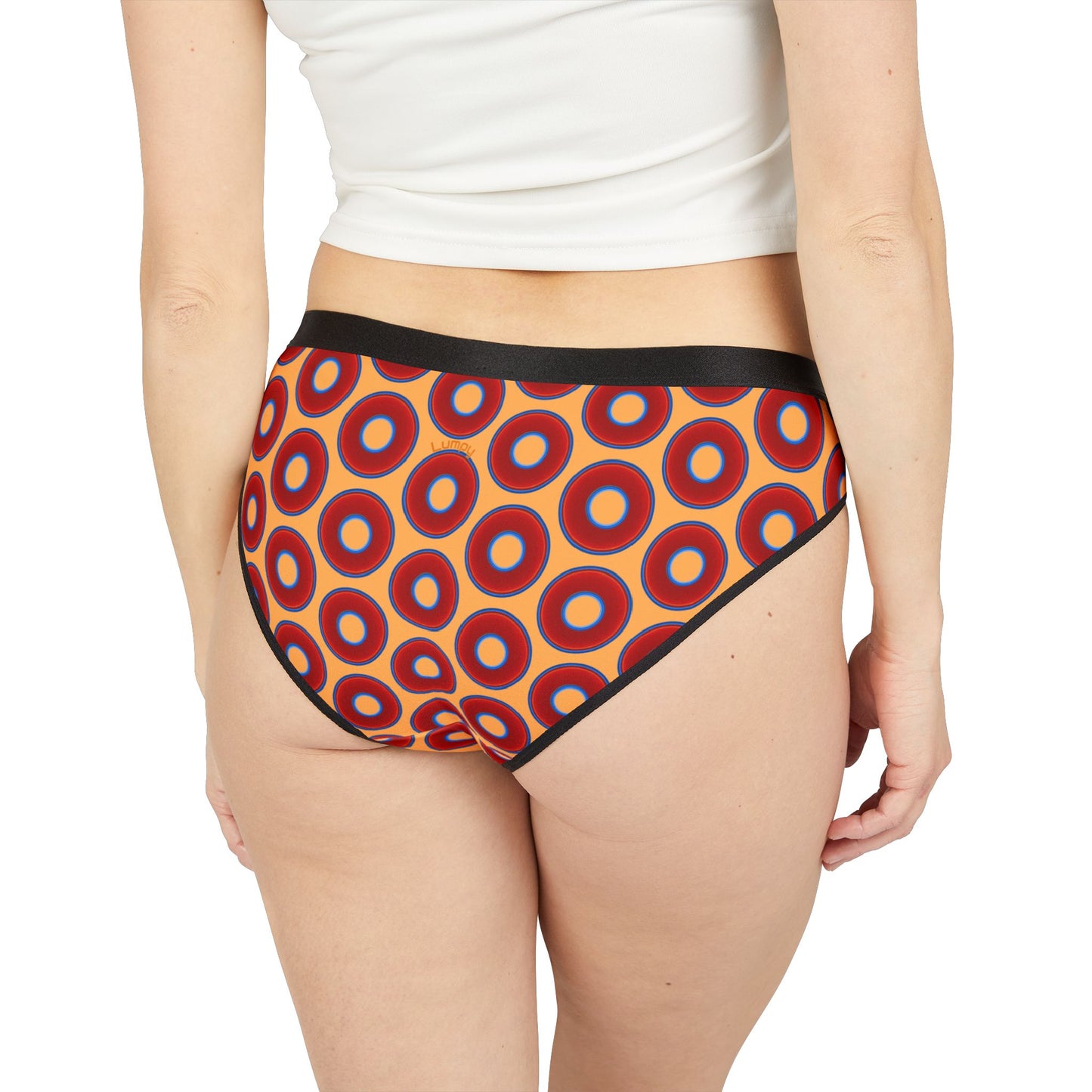 Lumpy Donut Underwear - vivid red donut print w/creamsicle background