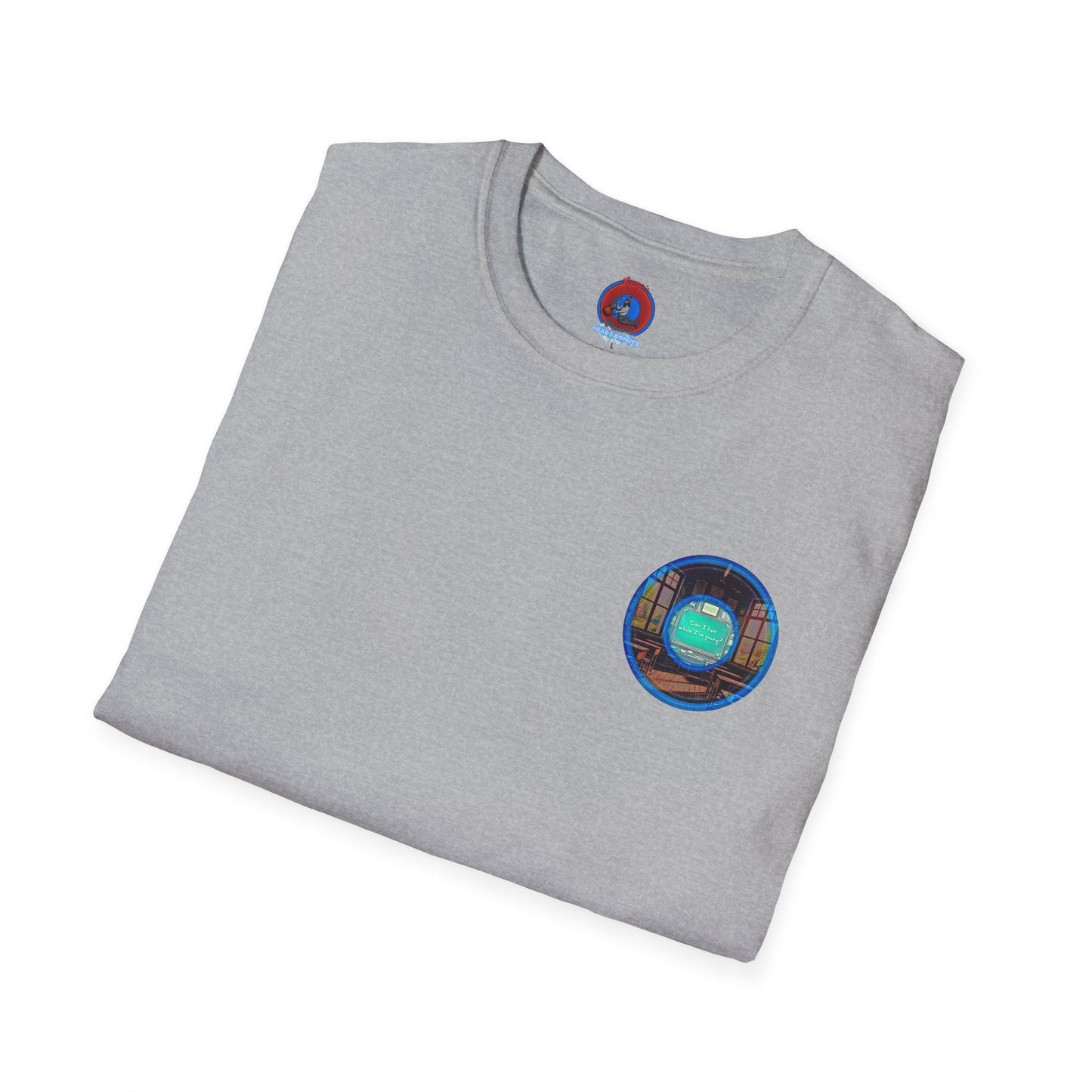 Classic Donut Tee - Unisex Soft-Style - "The Torturous Chalk Dust Donut  " - blue/red picture donut
