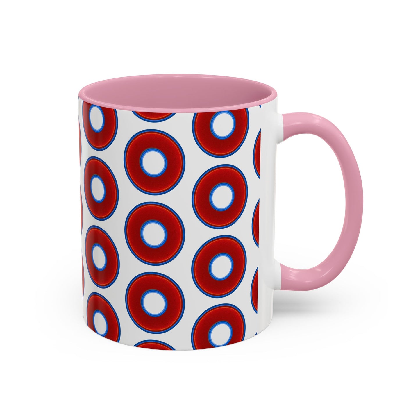 Lump's Grumpy Coffee Mug - vivid red donuts w/white background
