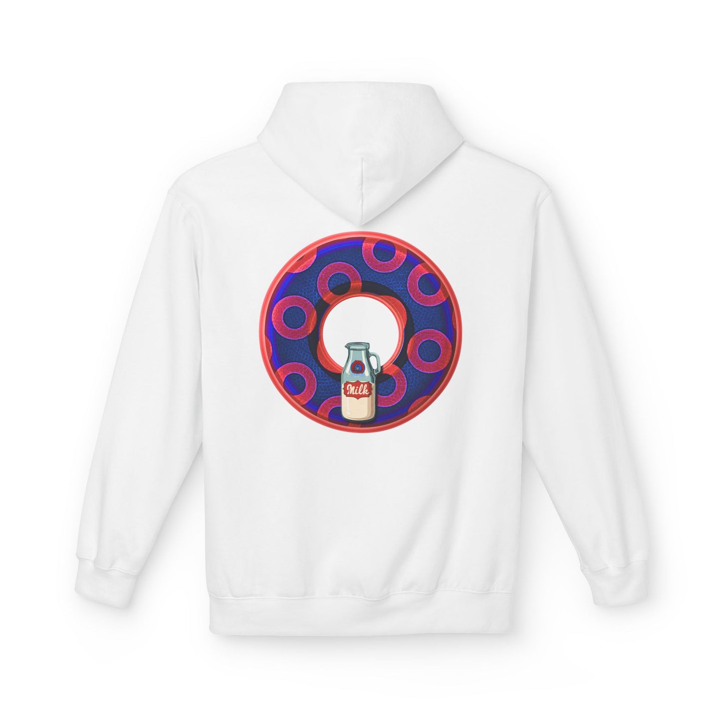 Fleece Harry Hoodies [Midweight Soft-style] - "Wooked Cream Dairy - YEMSG Donut" - electric blue/red rustic paradox donut - variant 2