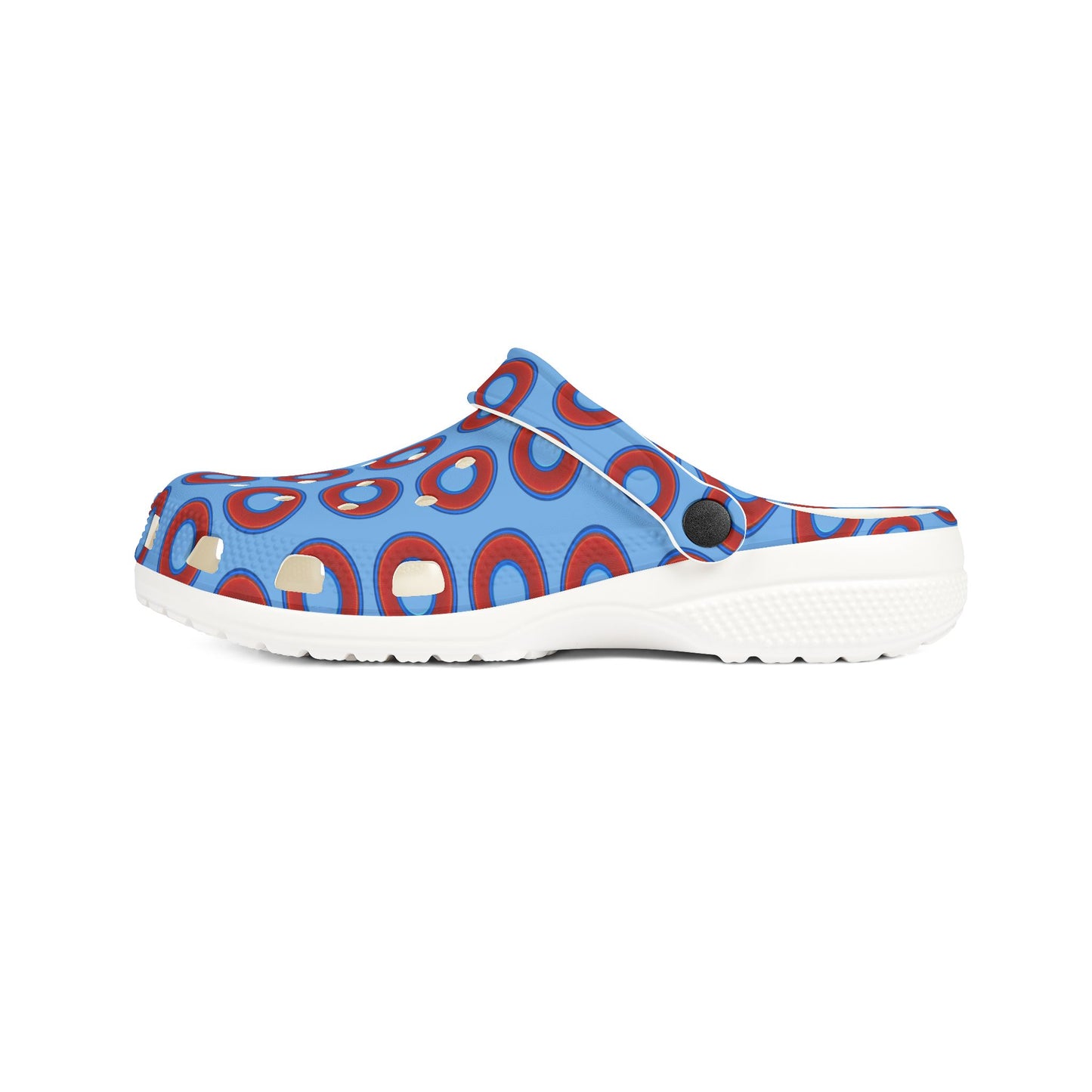 Spatchcocks - donut slip-on shoes - red rustic donuts w/light blue background [unisex]