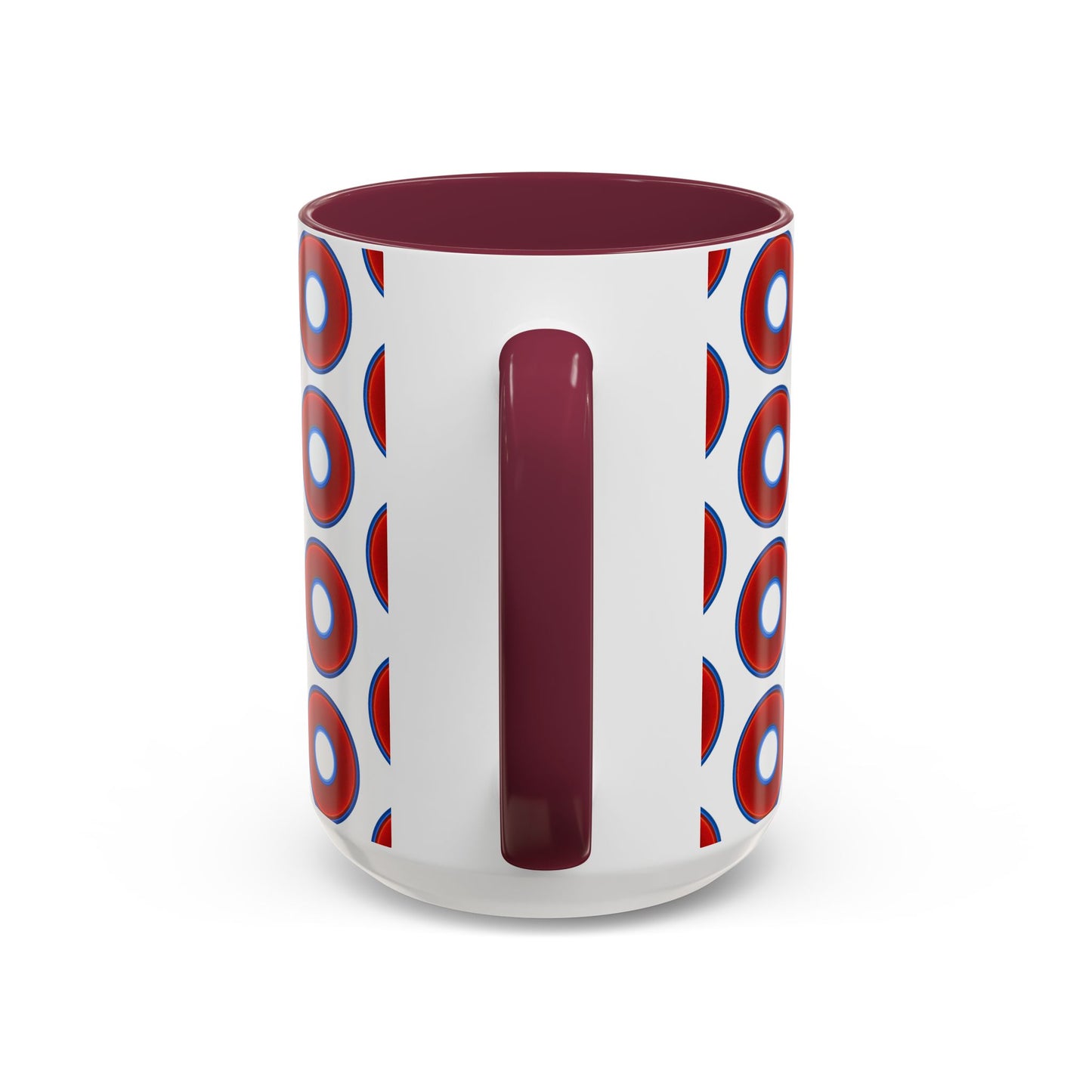 Lump's Grumpy Coffee Mug - vivid red donuts w/white background