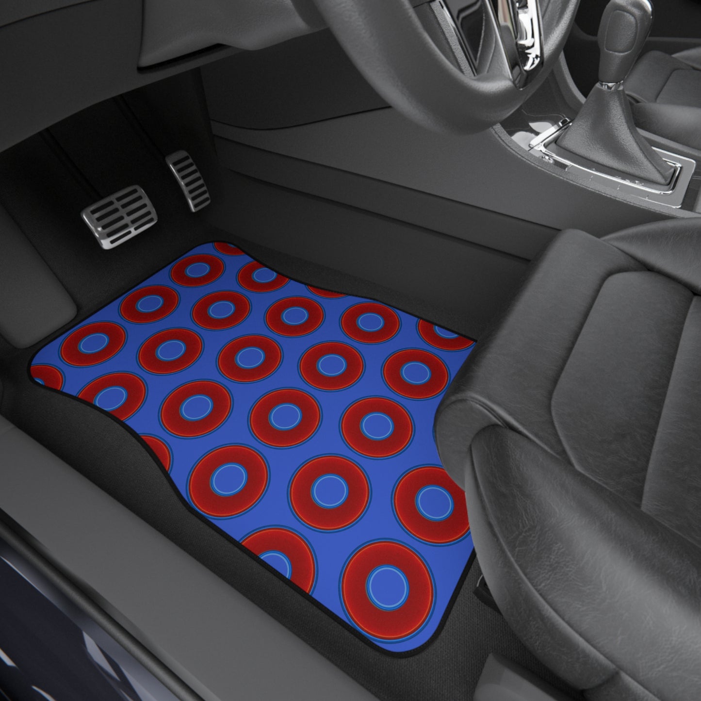 Contacted Car Mats - vivid donut print w/royal blue background