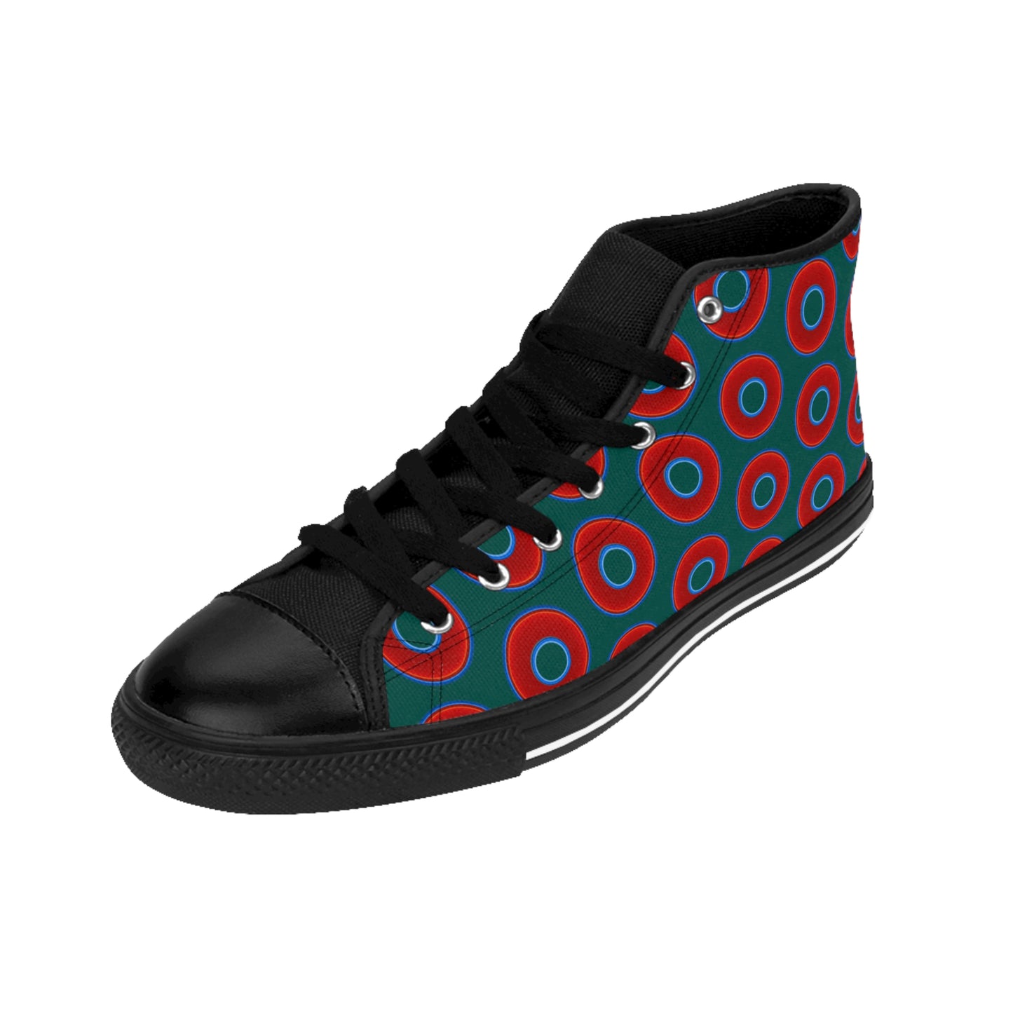 Cushiony Convectors - High Tops - red vivid donuts w/dark Fenway green background