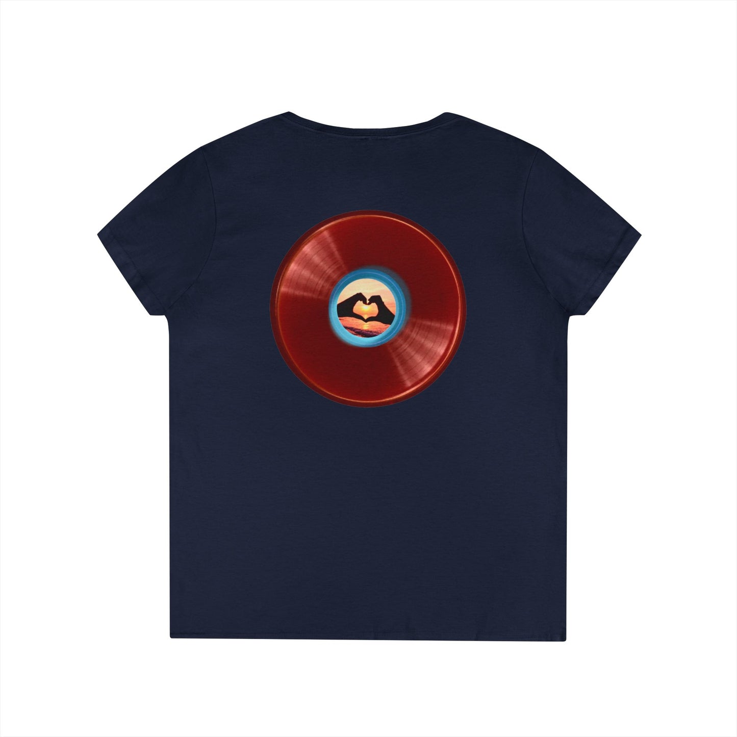 Women's Donut V-Neck Tee - "Waste of a Perfectly Good Donut" - variant 1 - vivid red record donut w/