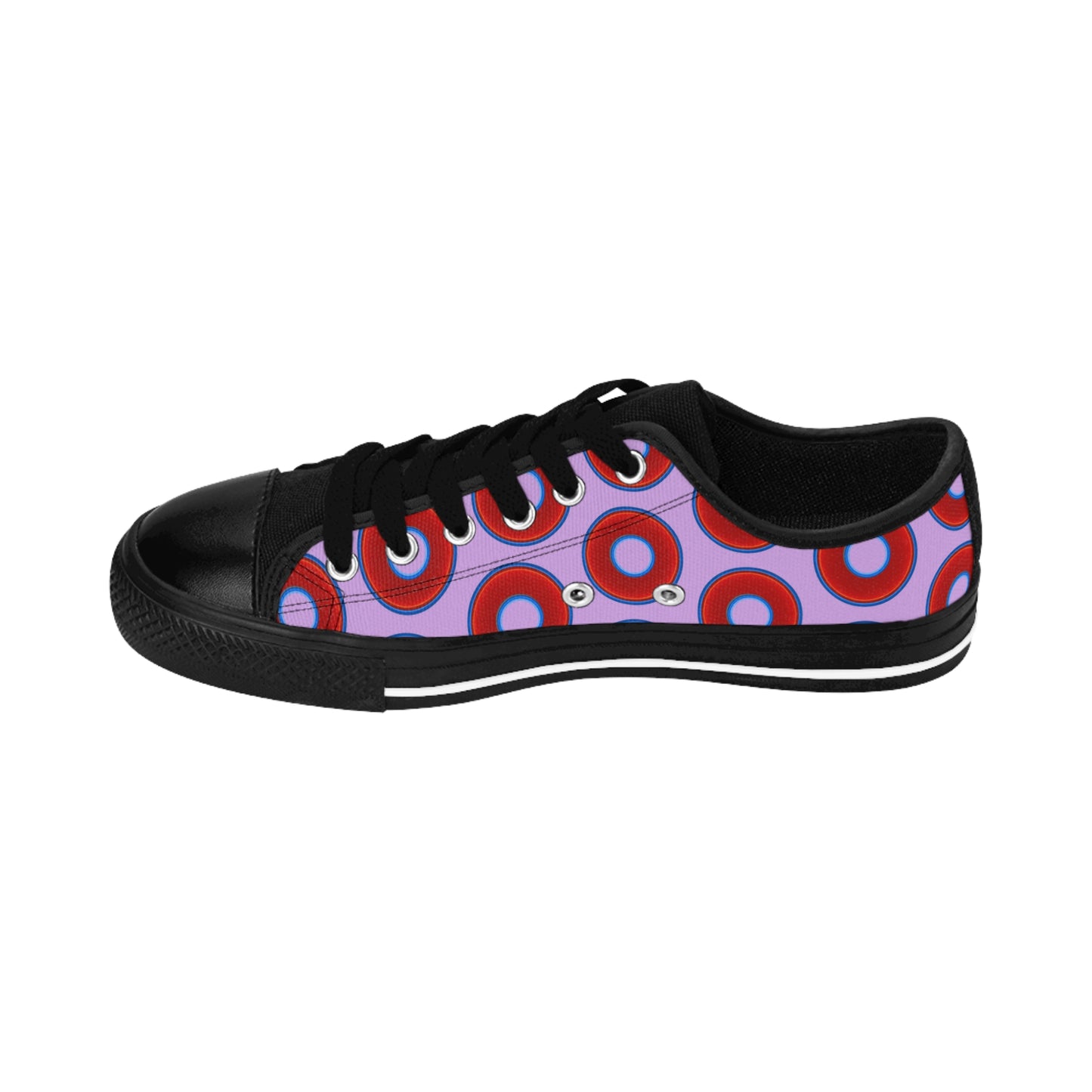 Women's Cushiony Convectors - Low Top - large red vivid donut print w/wisteria purple background