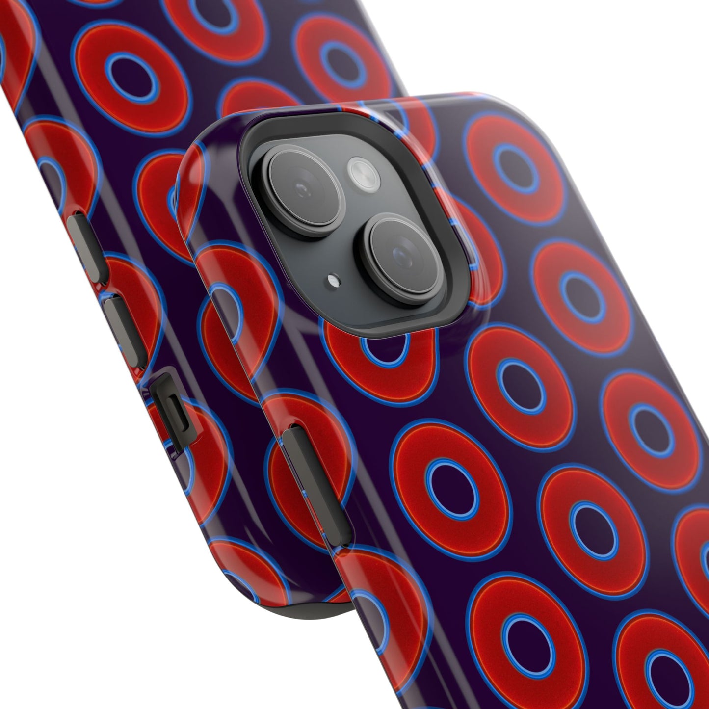 Impact-Resistant Lumpy Donut Case - red vivid donut print w/midnight purple background