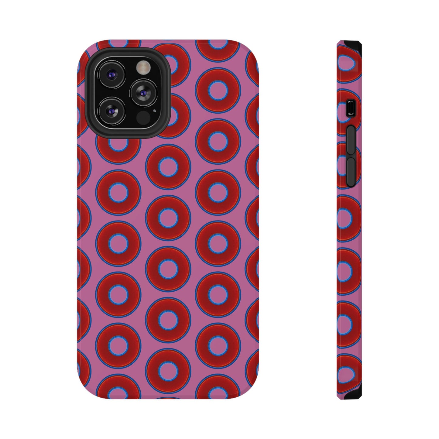 Impact-Resistant Lumpy Donut Case - red vivid donut print w/pink background