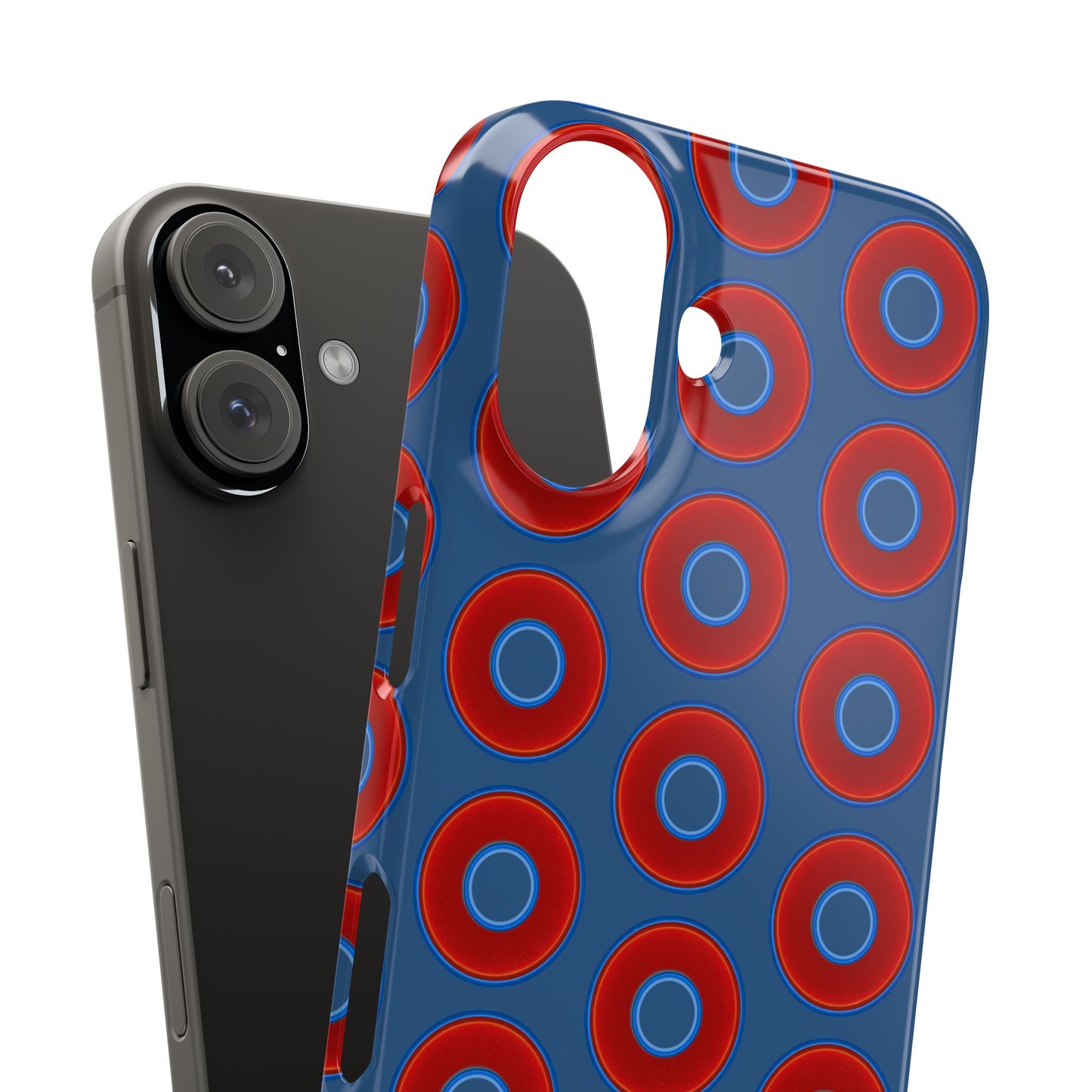 Lumpy Donut Snap Case - red vivid donut print w/light navy blue background