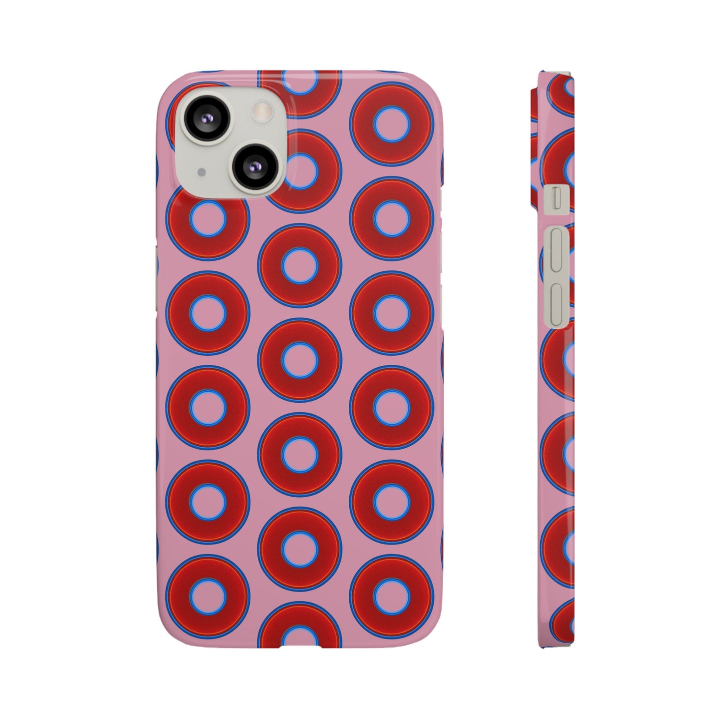 Lumpy Donut Snap Case - red vivid donut print w/pale magenta background