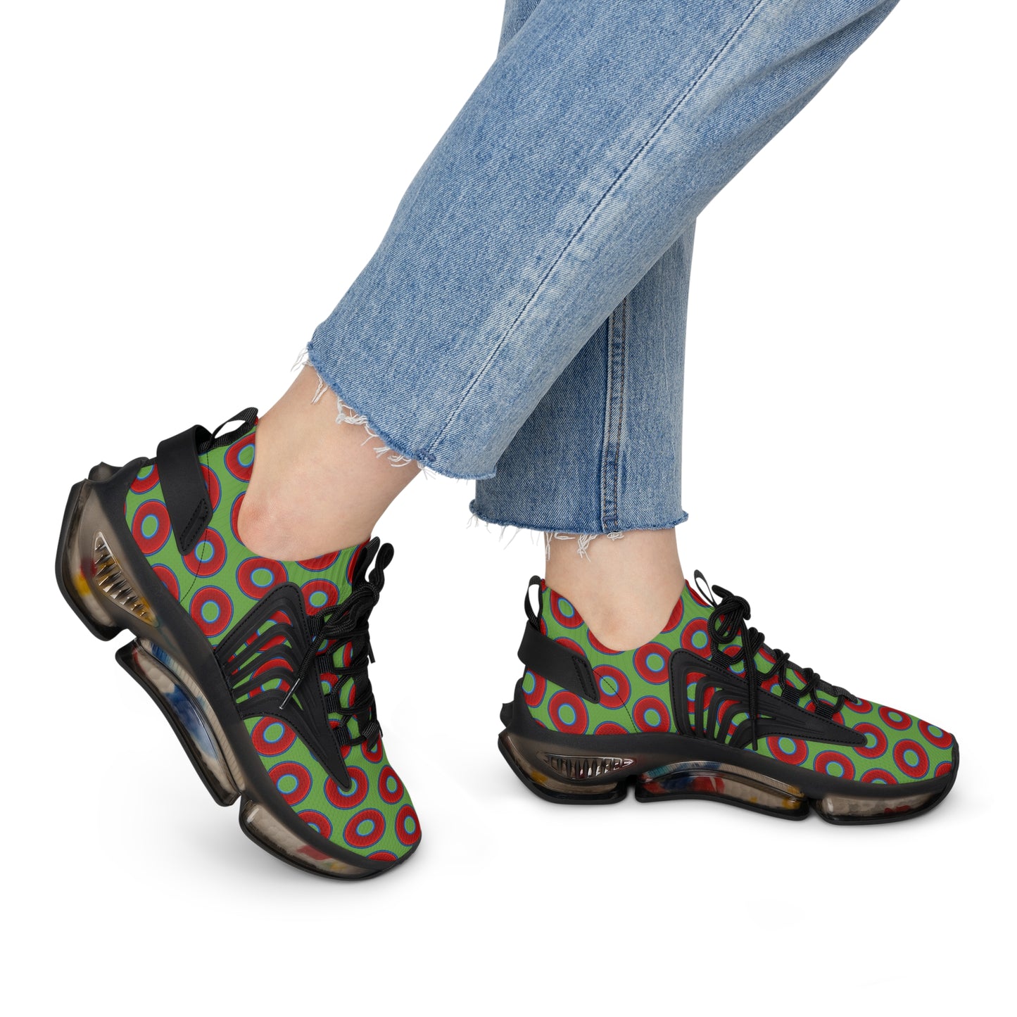 Women's Donut Kicks - red vivid donut print w/light green background