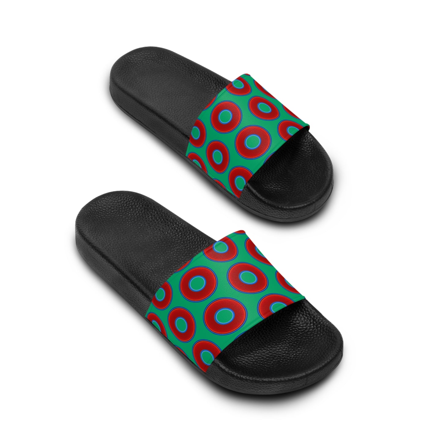 Men's Lumpy Sandals - slip-ons - red vivid donuts w/jade light green background