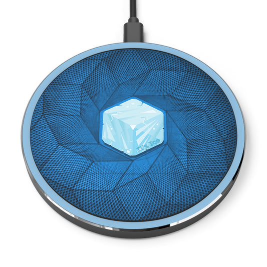 The Flow - Wireless Lumpy Donut Chargers - "It's Ice... Cube's Wireless Donut Charger" - blue cubed donut w/sky blue background - variant 2